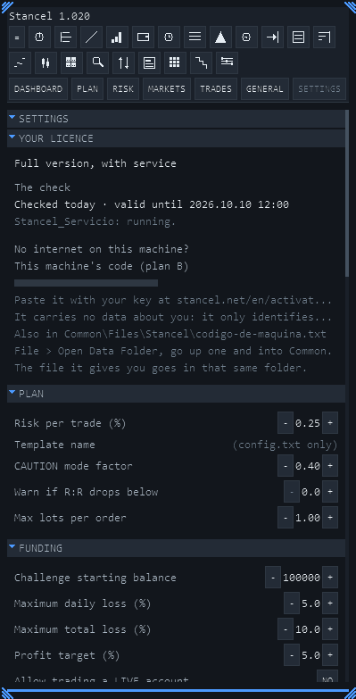 The SETTINGS tab